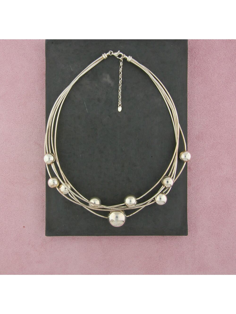 sterling silver italy multi-strand beaded omega statement necklace size 18-20in